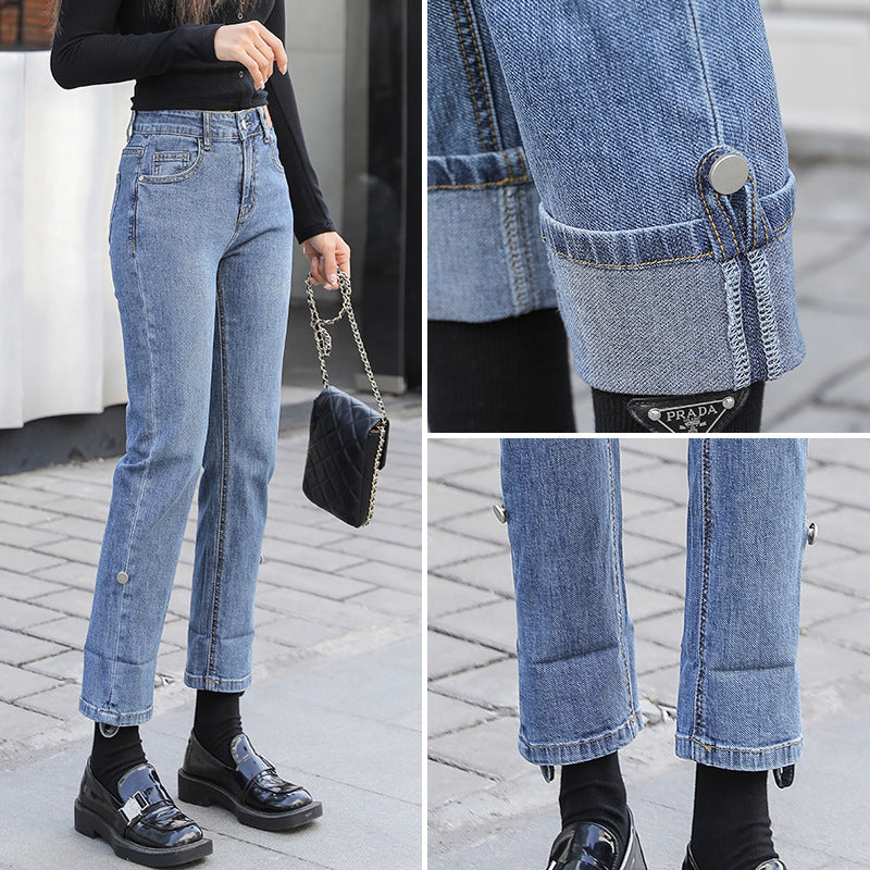 Women's Spring Korean Style High Waist Straight Jeans