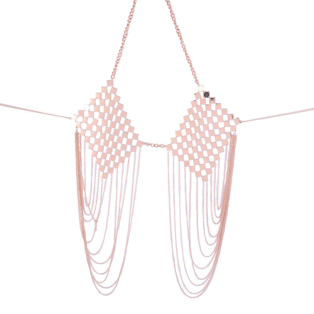 Sheet metal bra body chain tassel