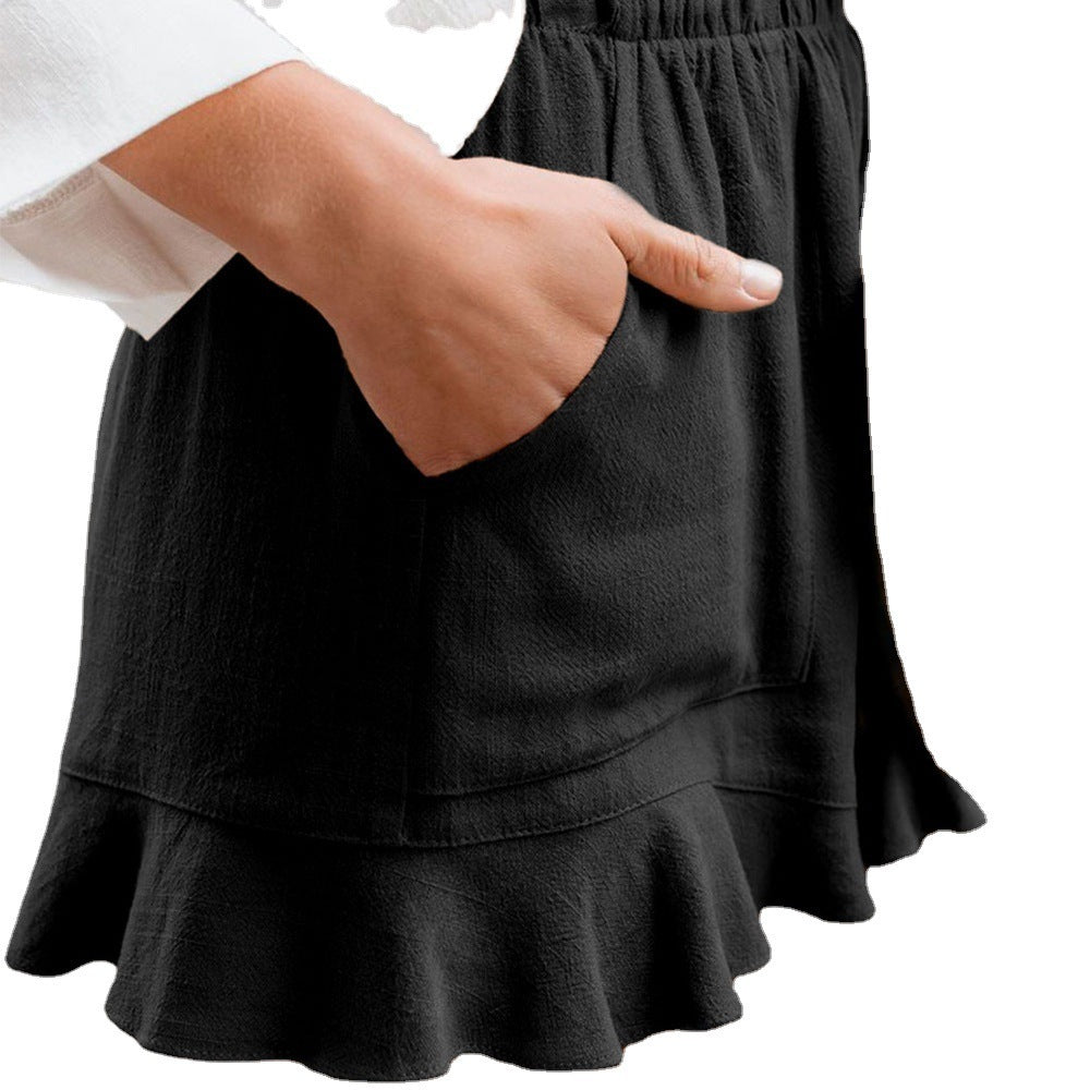 Women's Casual Solid Color High Waist Pleated Loose Straight Leg Pants