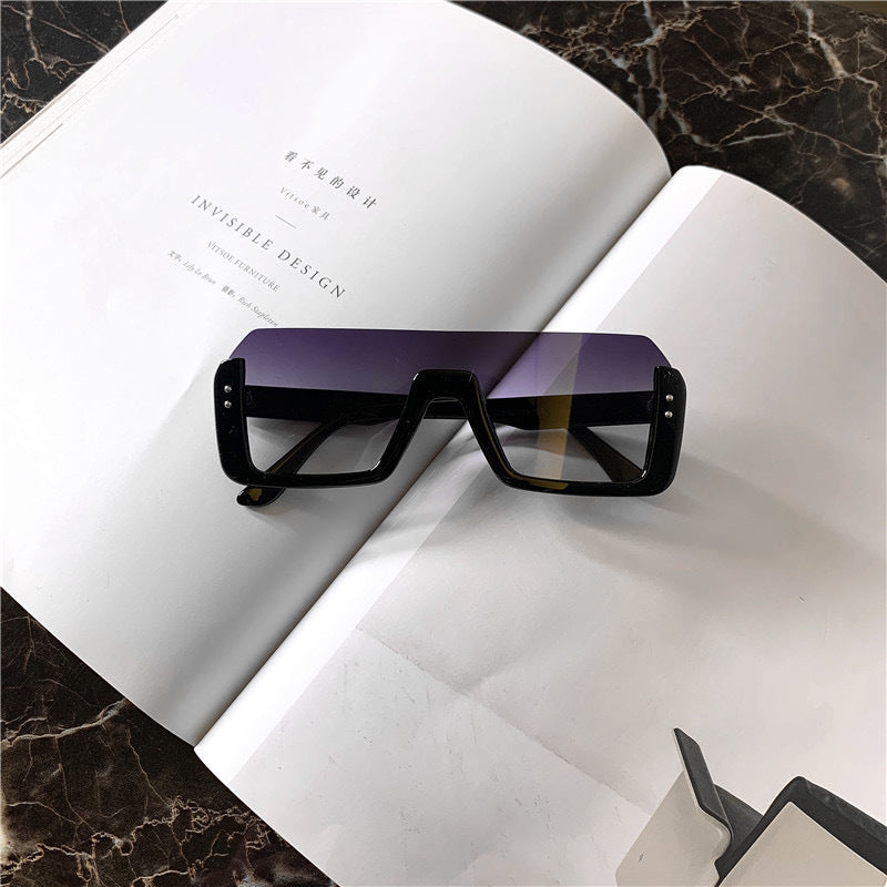 Semi-rimless Frame Fashion Multi-color One-piece Sunglasses One-piece Sunglasses