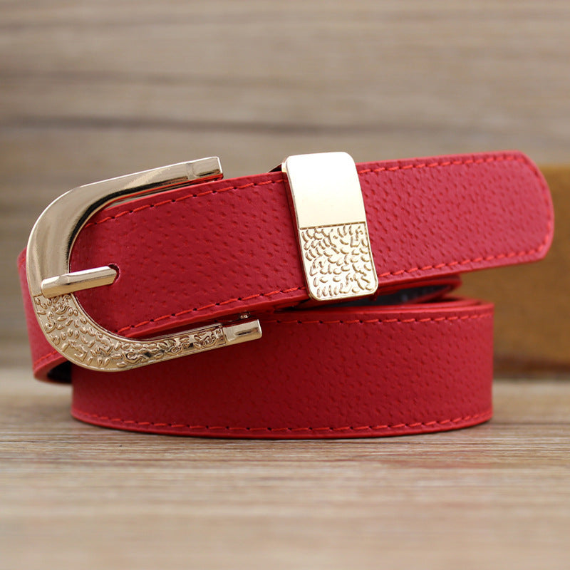 Ladies Wide Pigskin Belt Pin Buckle Two-piece Set