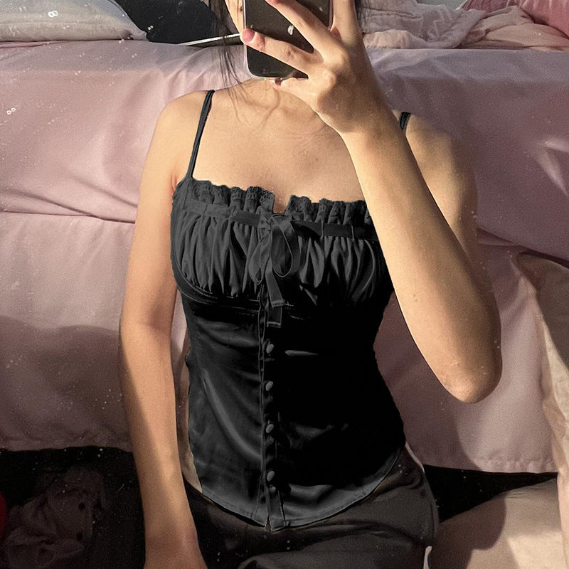 Lace Lace Splicing Satin Suspenders Inside