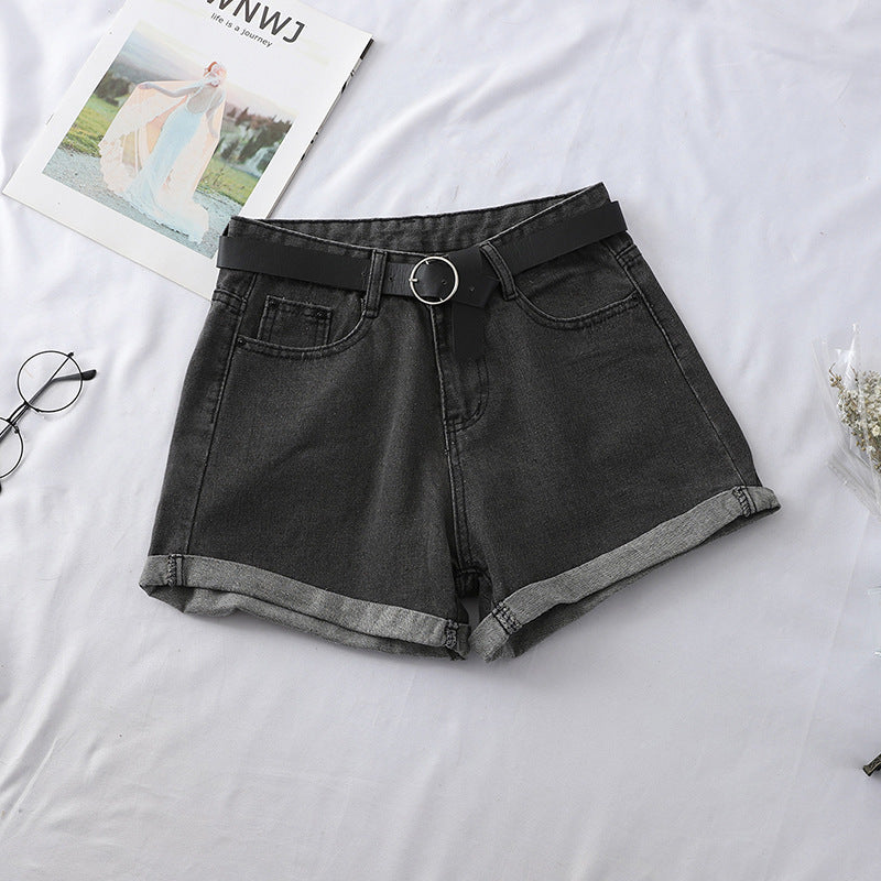 Women's High Waist Curled Denim Shorts