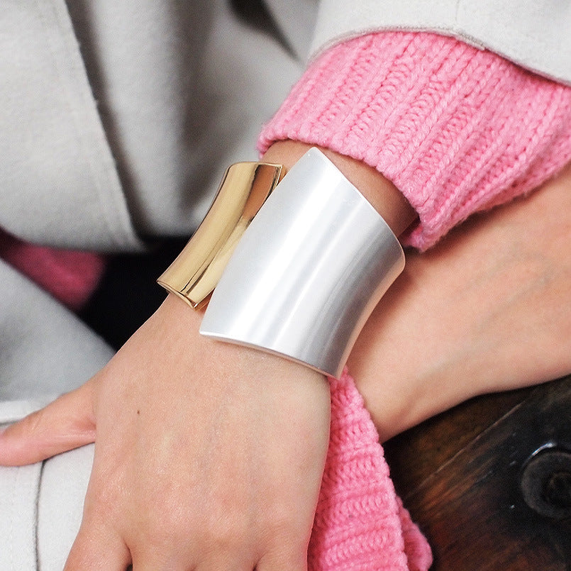 European and American exaggerated metal glossy punk super wide bracelet