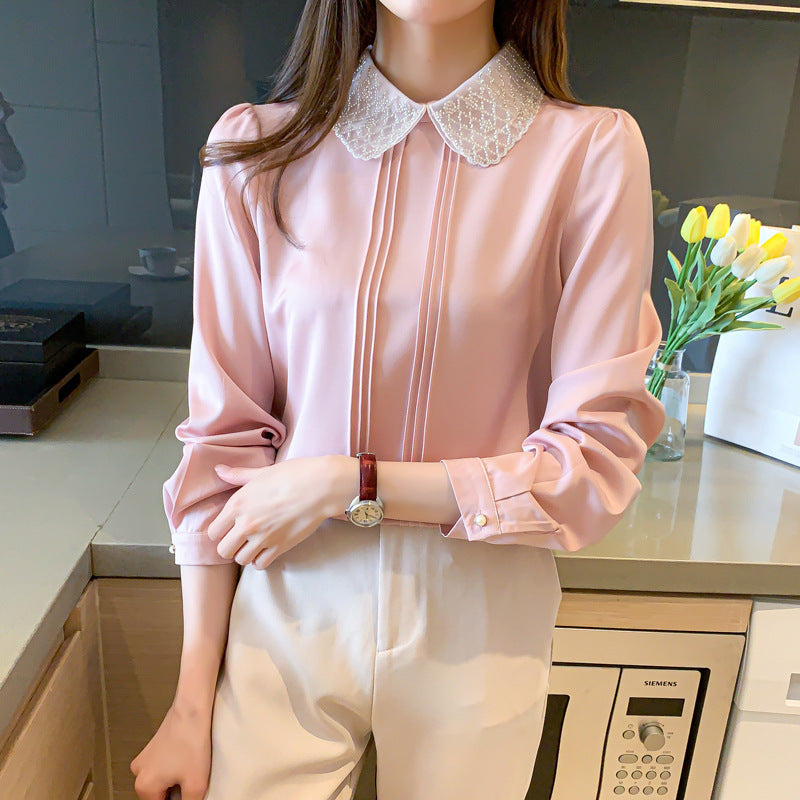 Beaded Doll Collar Fringe Long Sleeve Shirt