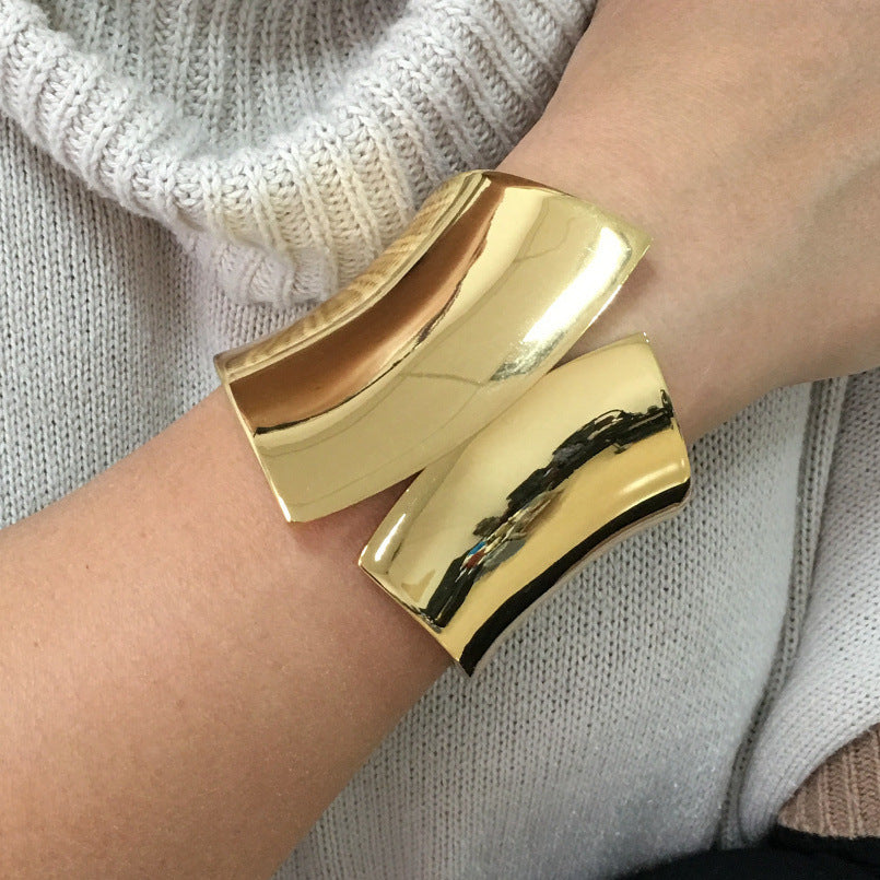 European and American exaggerated metal glossy punk super wide bracelet