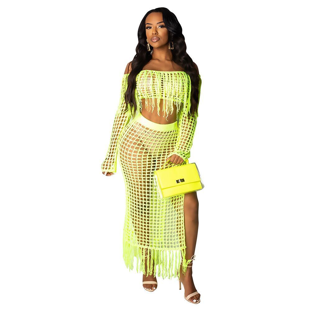 Casual mesh fringed beach skirt