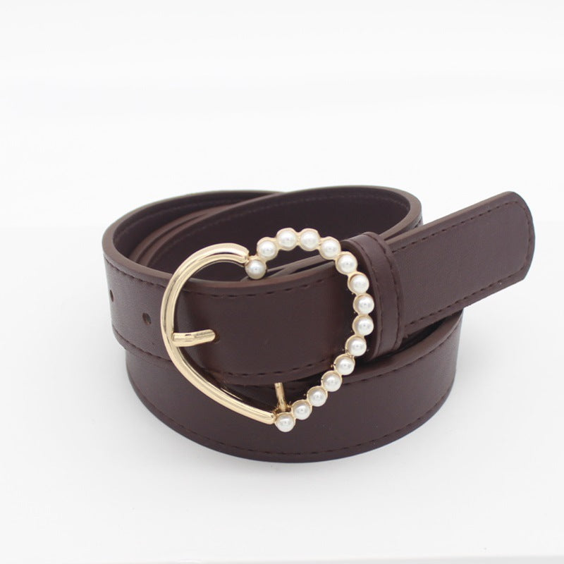 Pearl inlaid love buckle belt
