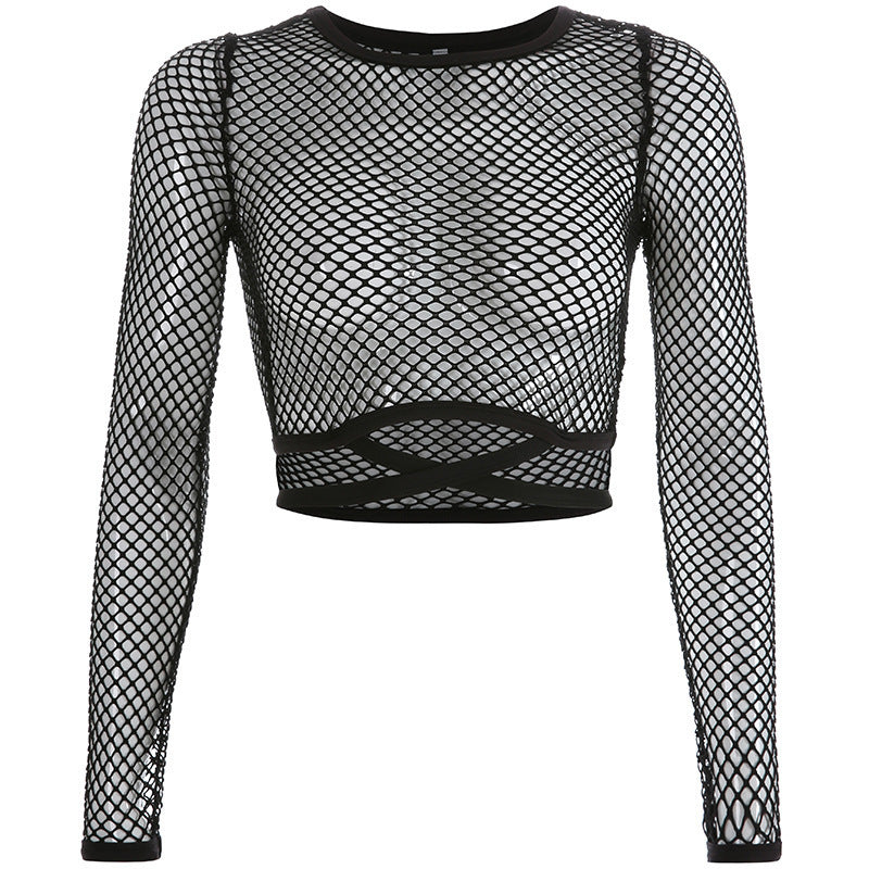 Mesh Transparent Short Long Sleeve Blouse Woman