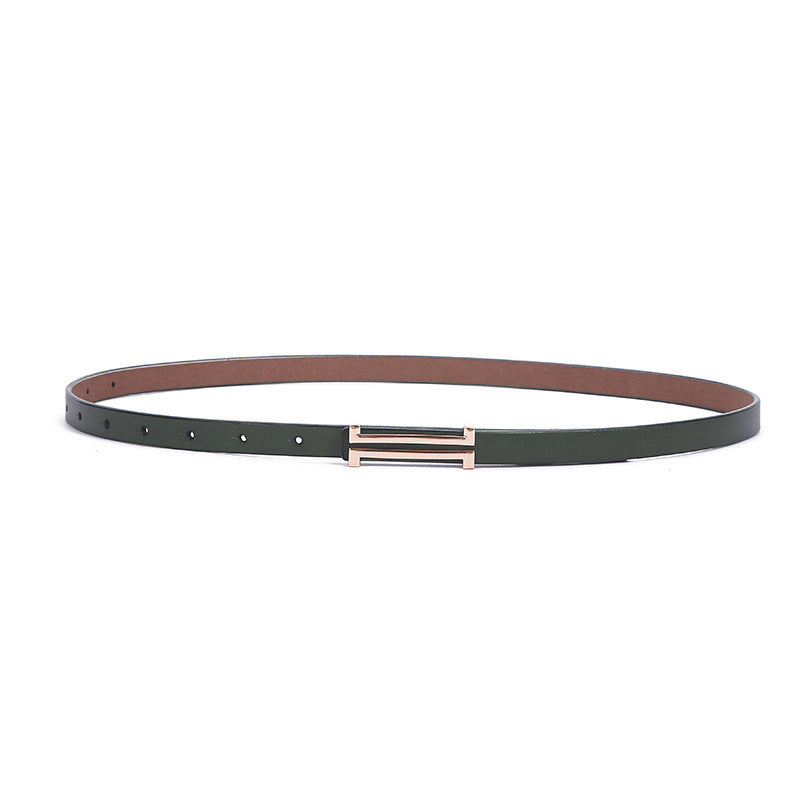 New Fashion Leather Thin Belt For Women Personality Metal Buckle