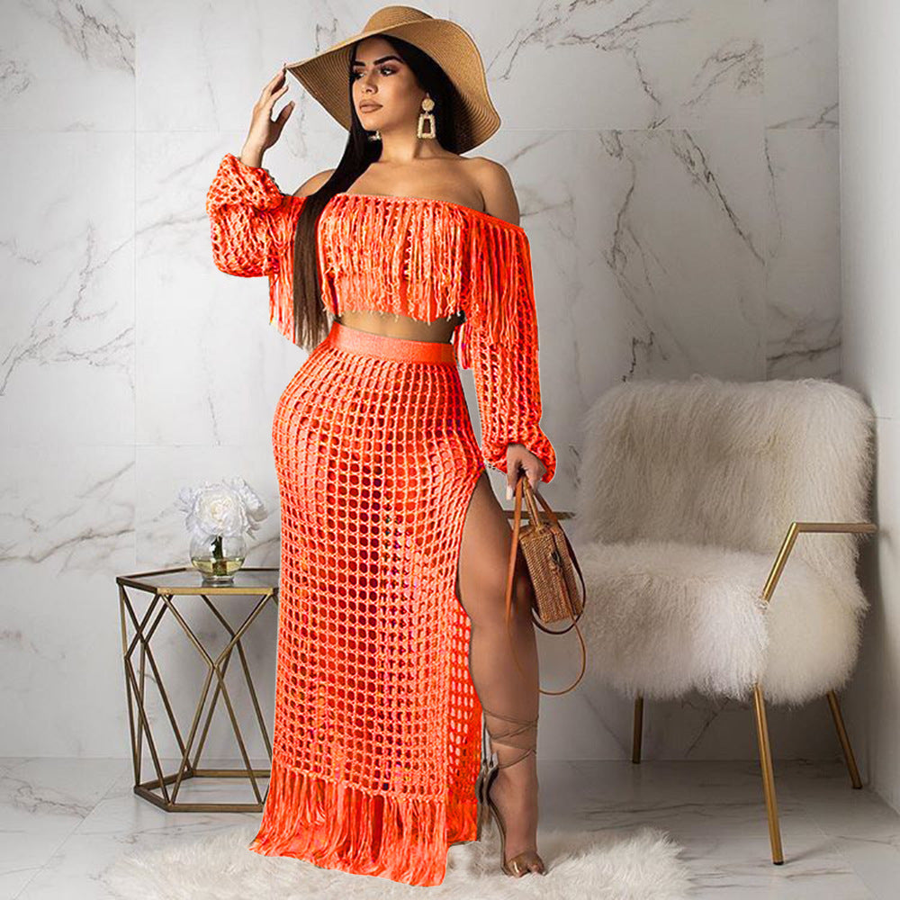 Casual mesh fringed beach skirt