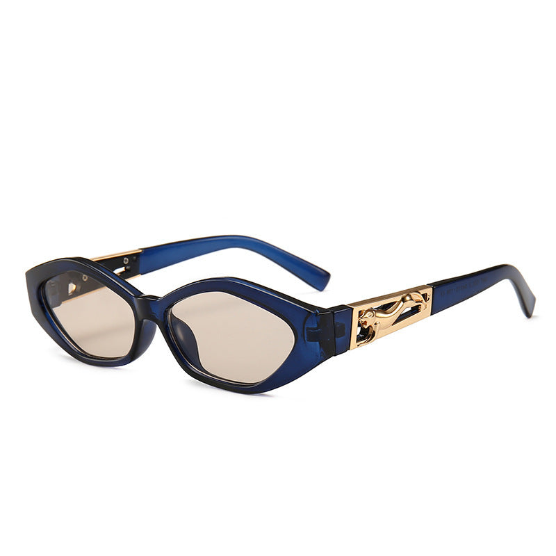 Angular Cat-eye Sunglasses, Modern Retro Temples In The Shape Of A Jumping Cheetah