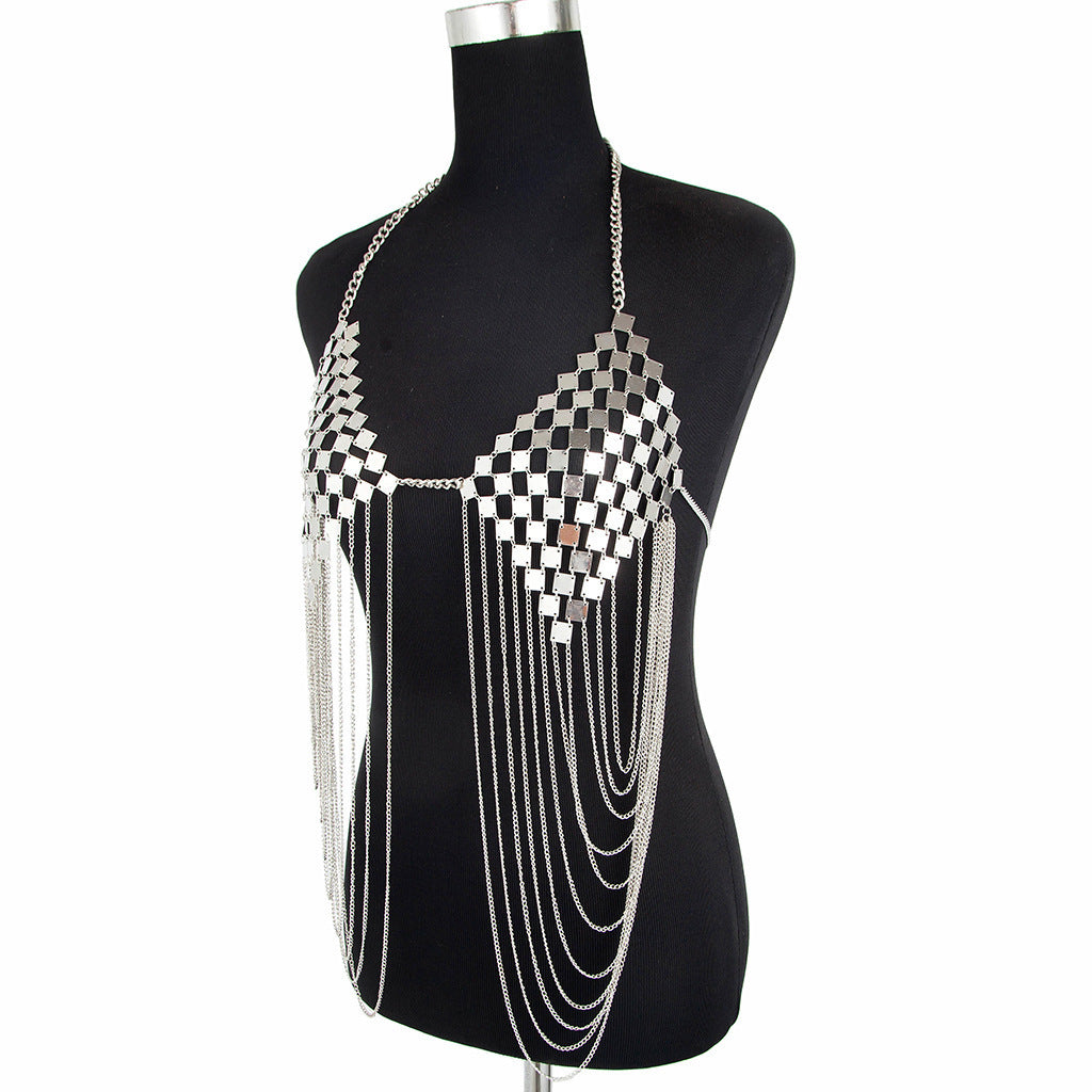 Sheet metal bra body chain tassel