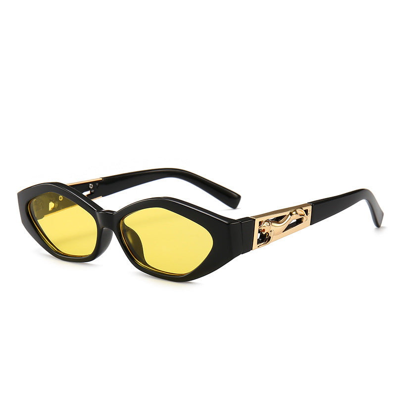 Angular Cat-eye Sunglasses, Modern Retro Temples In The Shape Of A Jumping Cheetah