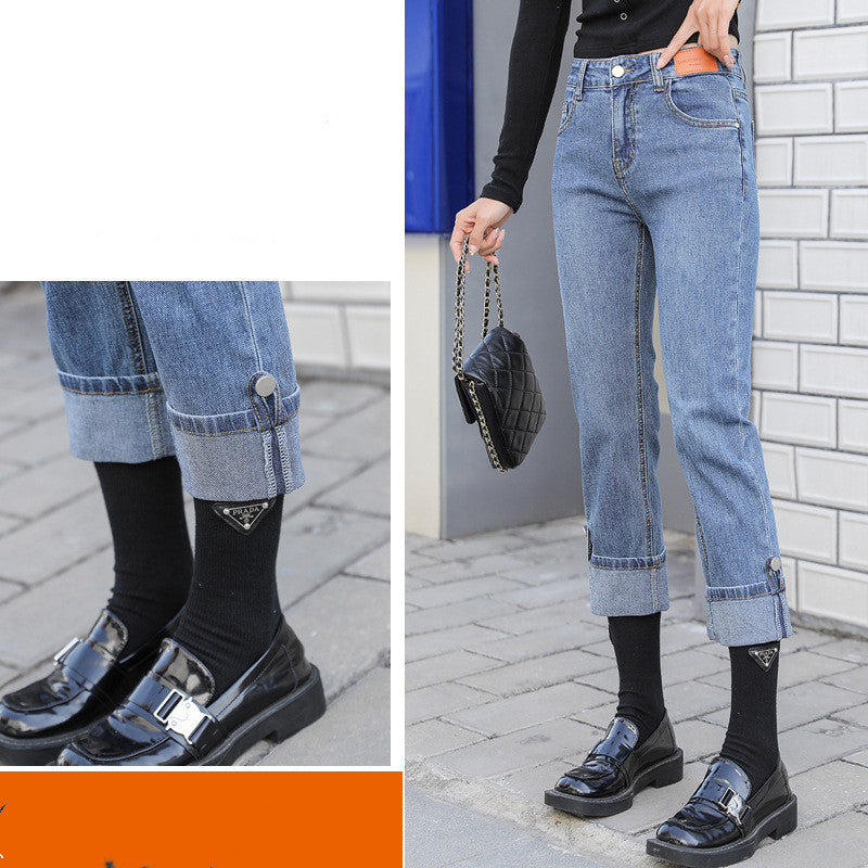 Women's Spring Korean Style High Waist Straight Jeans
