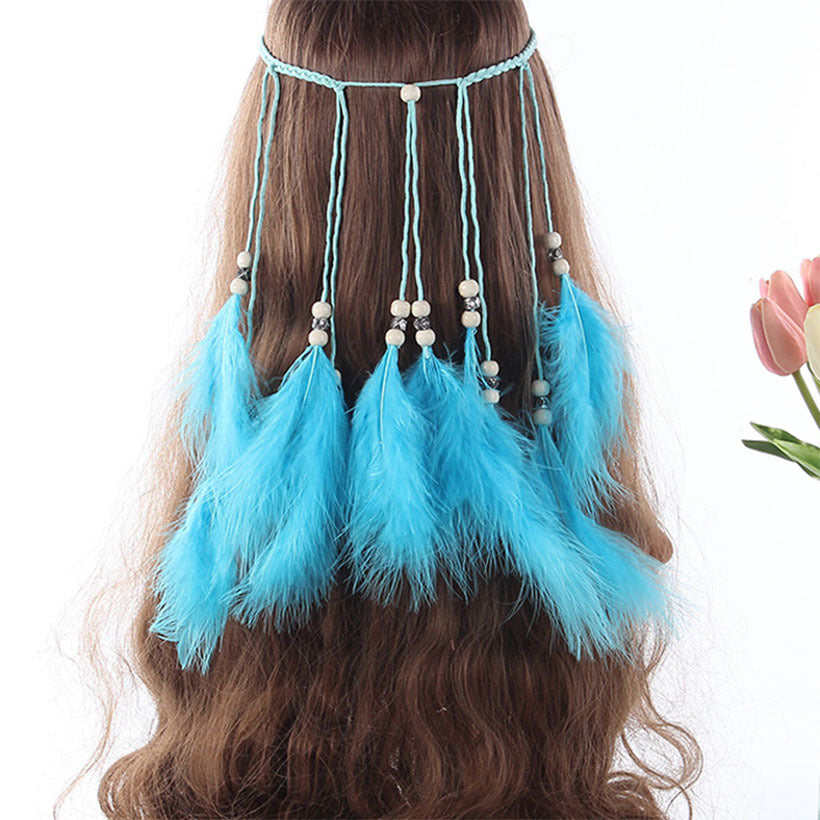 Bohemian peacock feather hair band