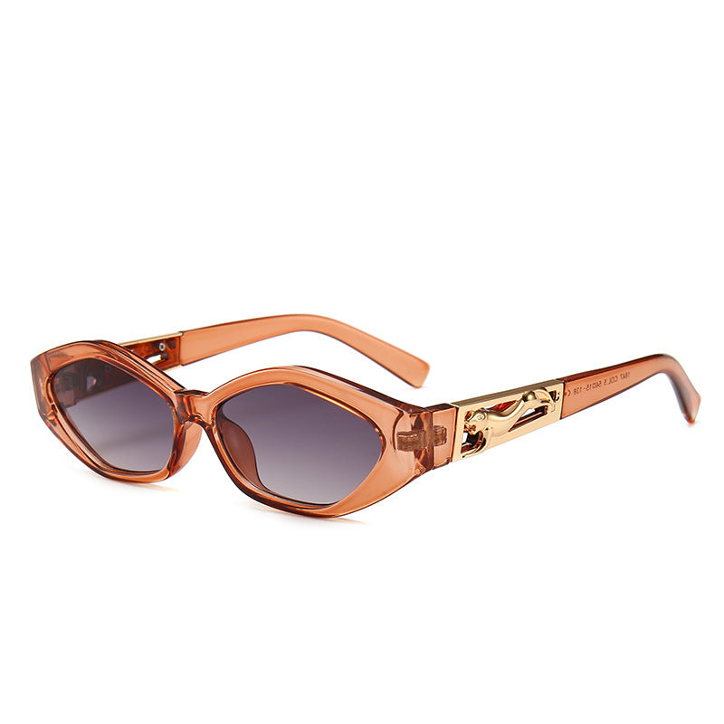 Angular Cat-eye Sunglasses, Modern Retro Temples In The Shape Of A Jumping Cheetah