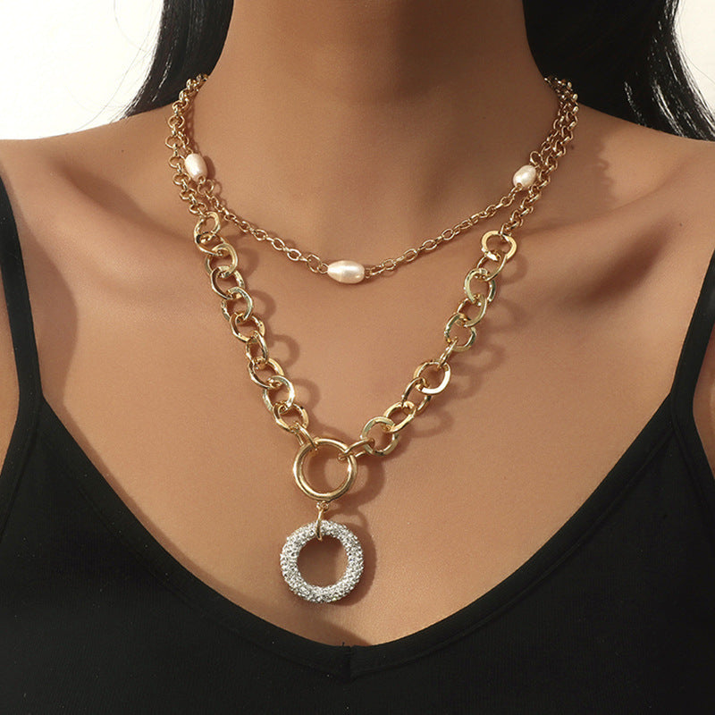 Stitched Pearl Pendant Short Necklace