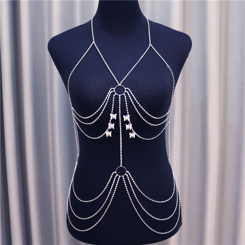 Butterfly Pendant Multilayer Rhinestone Waist Chain Women