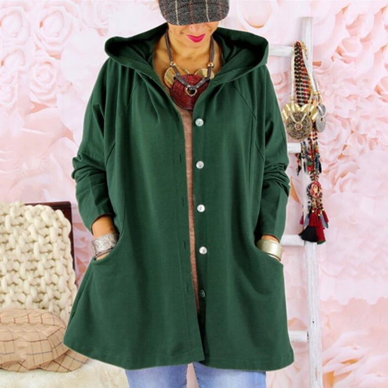 Solid color breasted hooded women's trench coat