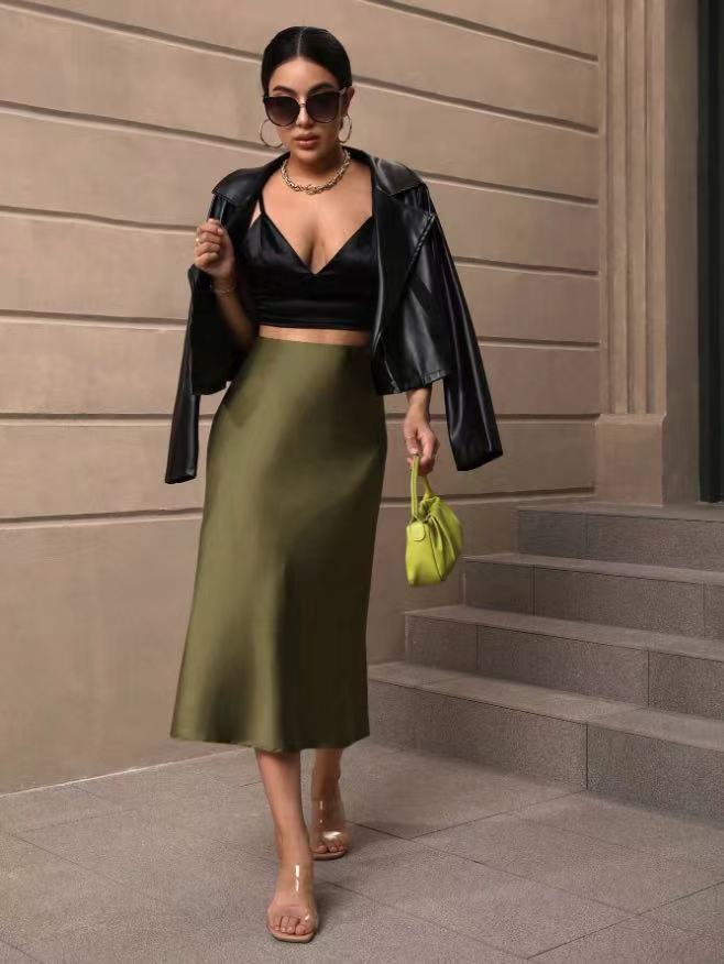 European And American Elegant Style A- Line Satin Skirt