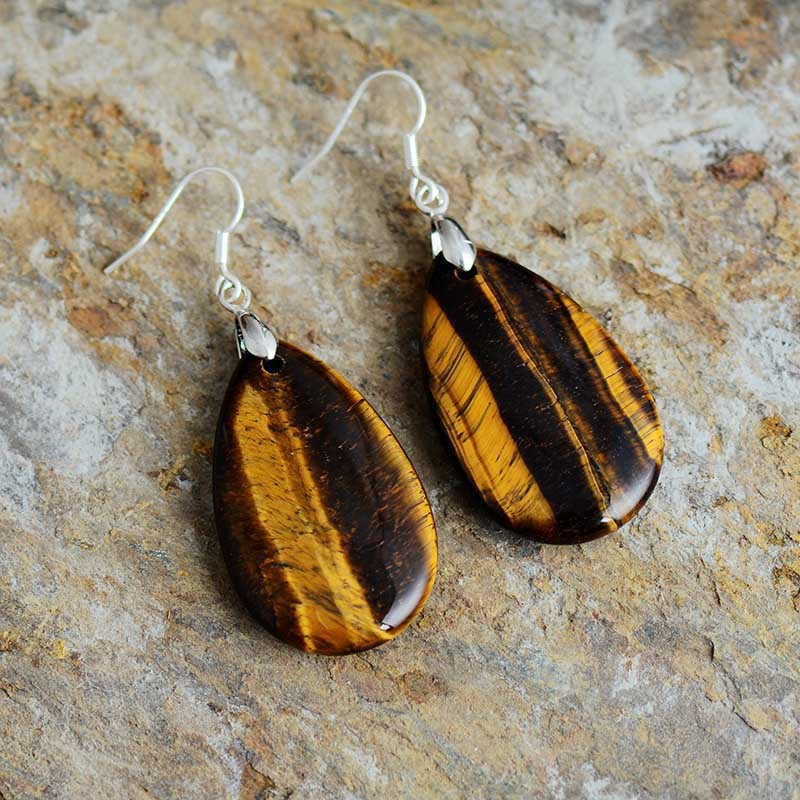Aventurine Rose Quartz Tiger Eye Teardrop Dangle Earrings