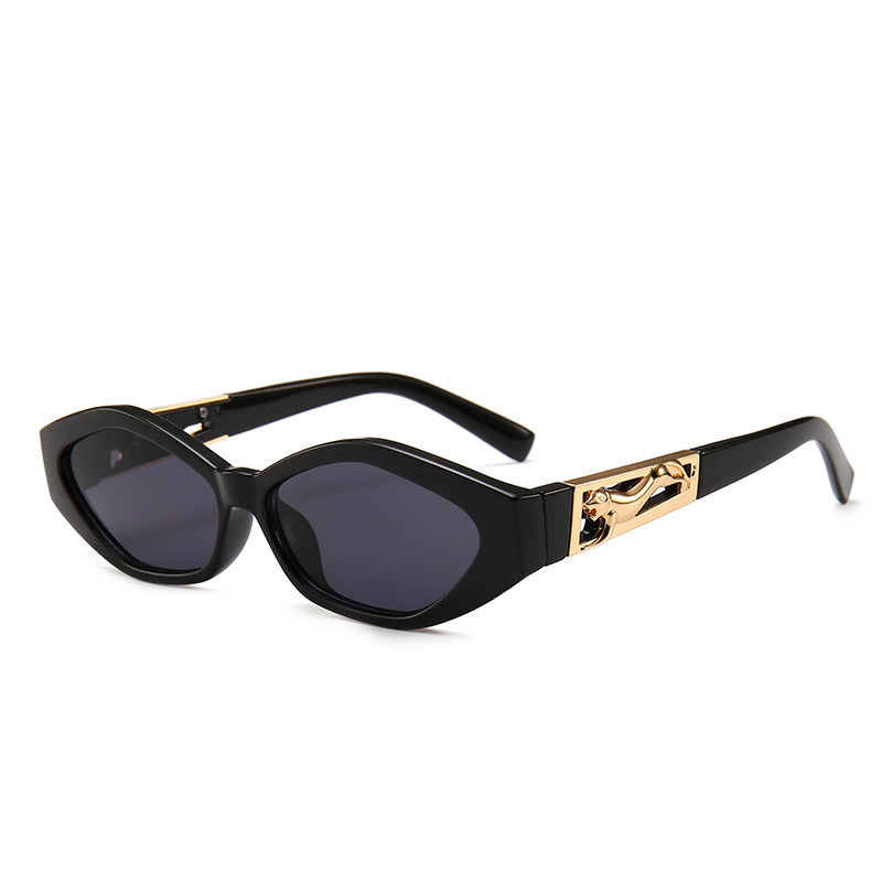 Angular Cat-eye Sunglasses, Modern Retro Temples In The Shape Of A Jumping Cheetah