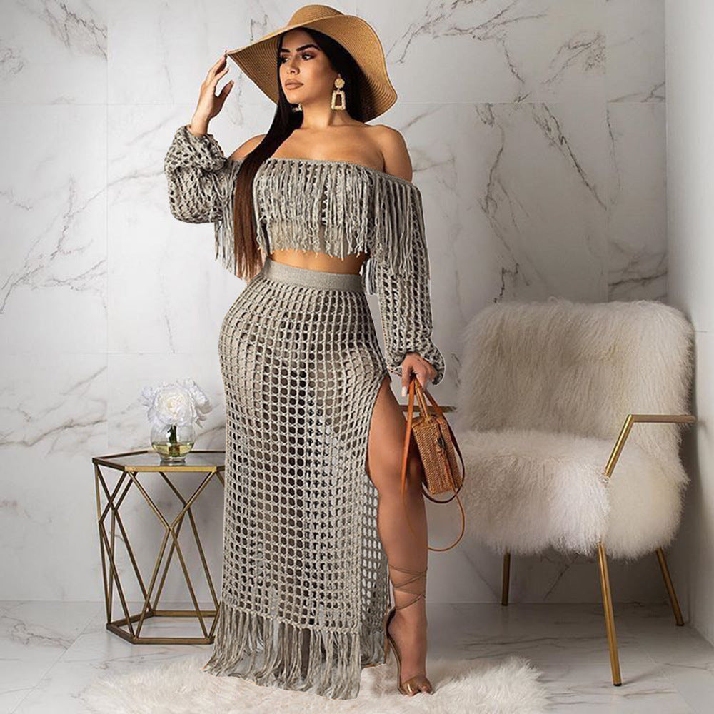 Casual mesh fringed beach skirt