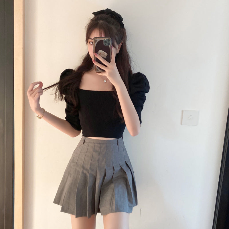 Square neck puff sleeve short sleeve