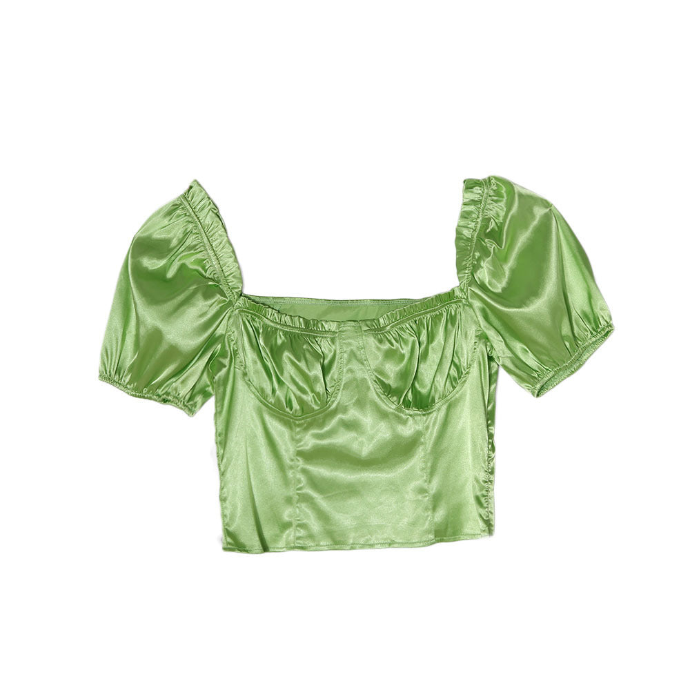 Solid Color Ruffled Lace Slim-fit T-shirt