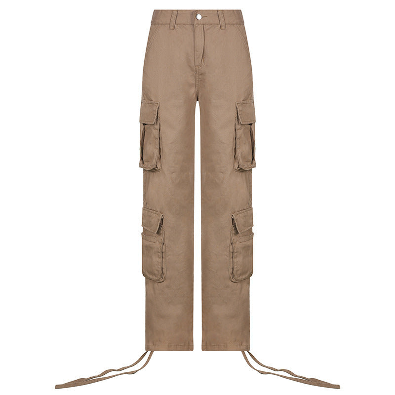 Women's Multi-Pocket Low Rise Cargo Straight Pants