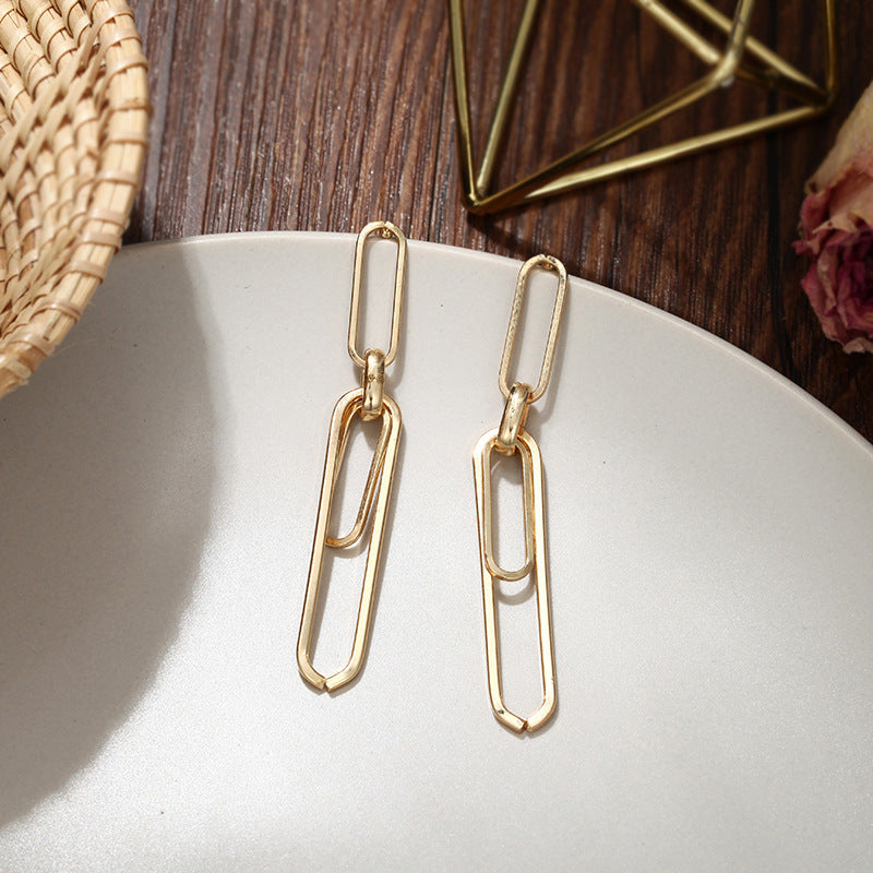 Simple Women Vintage Metal Glossy Surface Geometric Clip Earrings