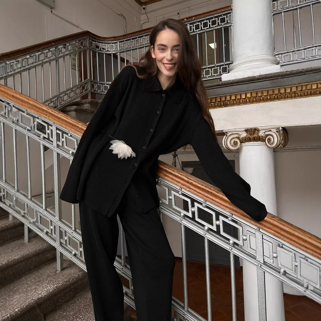 Loose Temperament Commute Bedford Cord Sweater Suit