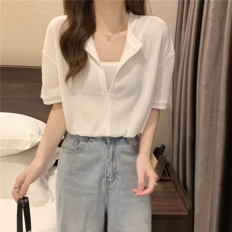 Women's V Neck Short Sleeved T Shirt Loose Tops