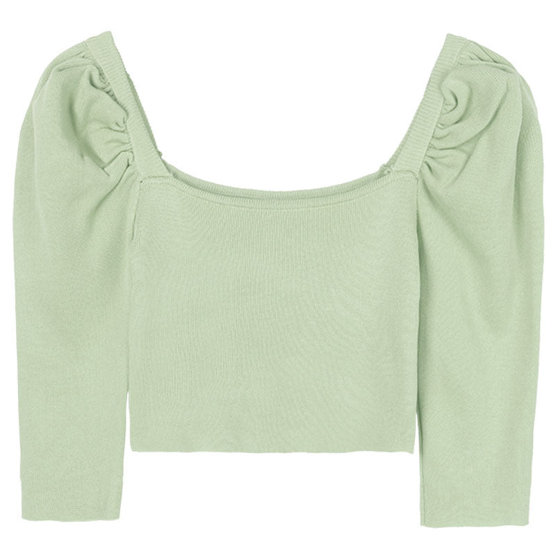 Square neck puff sleeve short sleeve
