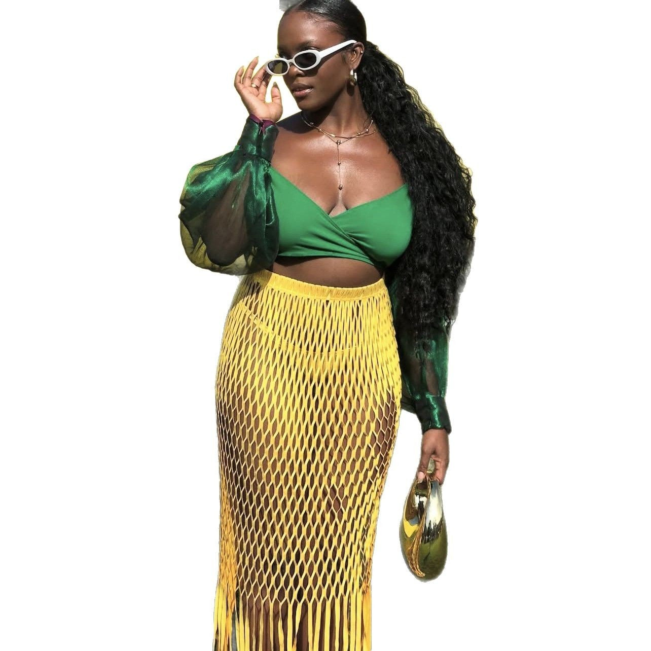 Women's Fishnet Beach Skirt Tassel Skirt