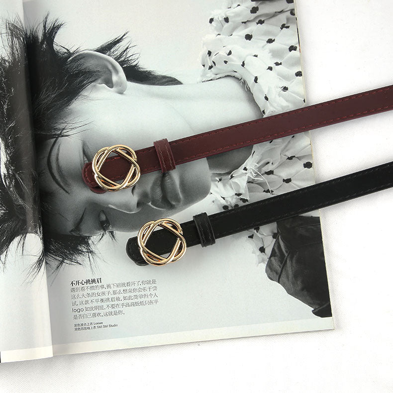 New Fashion Leather Thin Belt For Women Personality Metal Buckle
