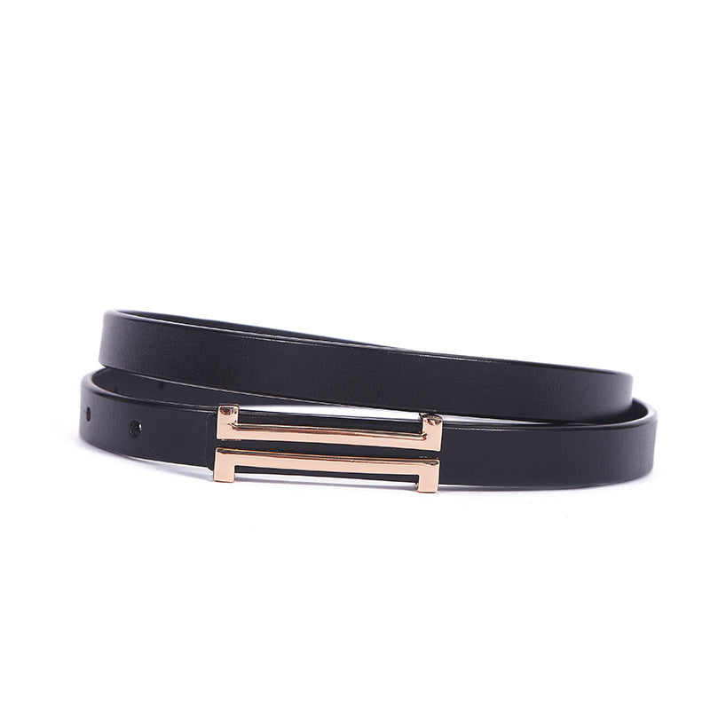 New Fashion Leather Thin Belt For Women Personality Metal Buckle