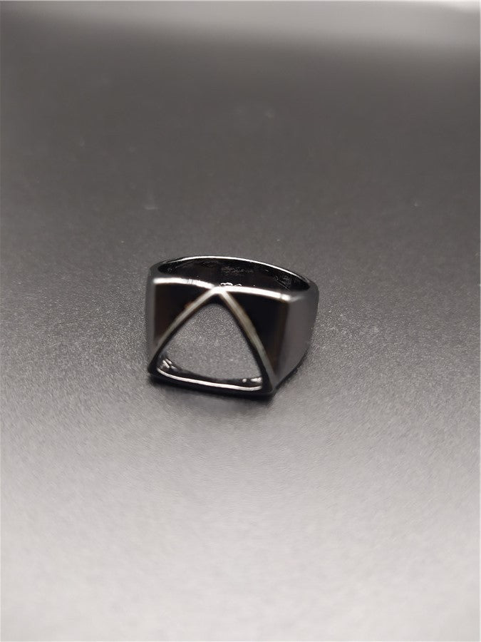 Retro Alien Empty Triangle Geometric Stainless Steel Ring