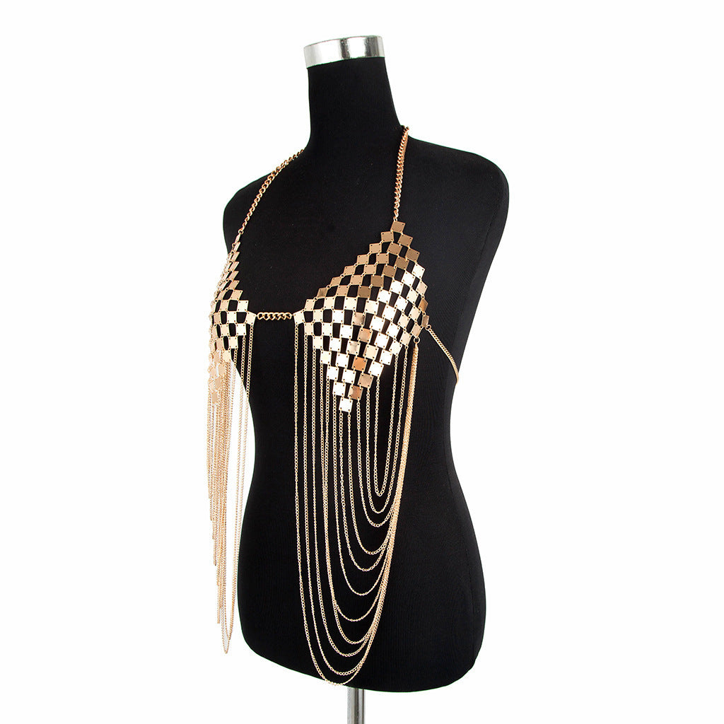 Sheet metal bra body chain tassel