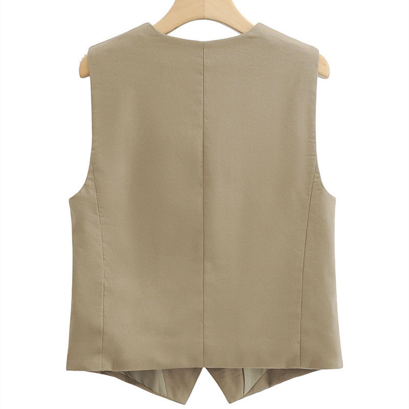 Linen Cotton Blend Slim Fit Short Suit Vest For Women