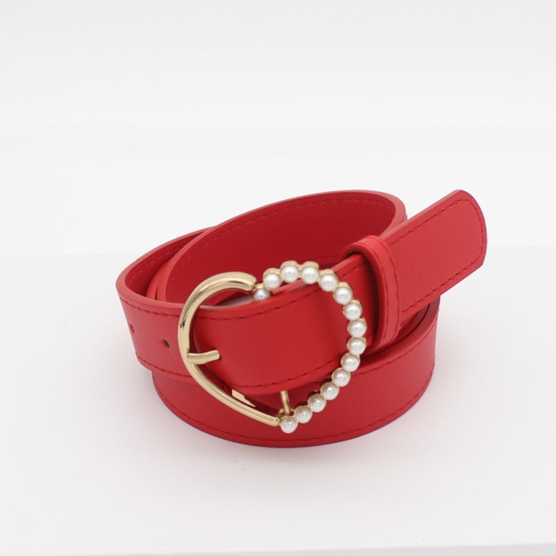 Pearl inlaid love buckle belt