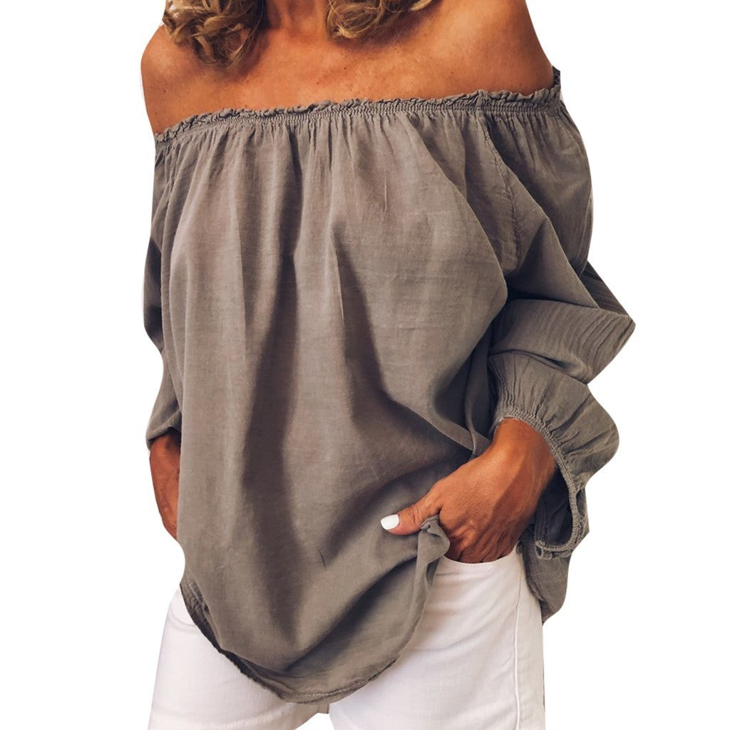 Linen cotton shoulder blouse long sleeves off-the-shoulder