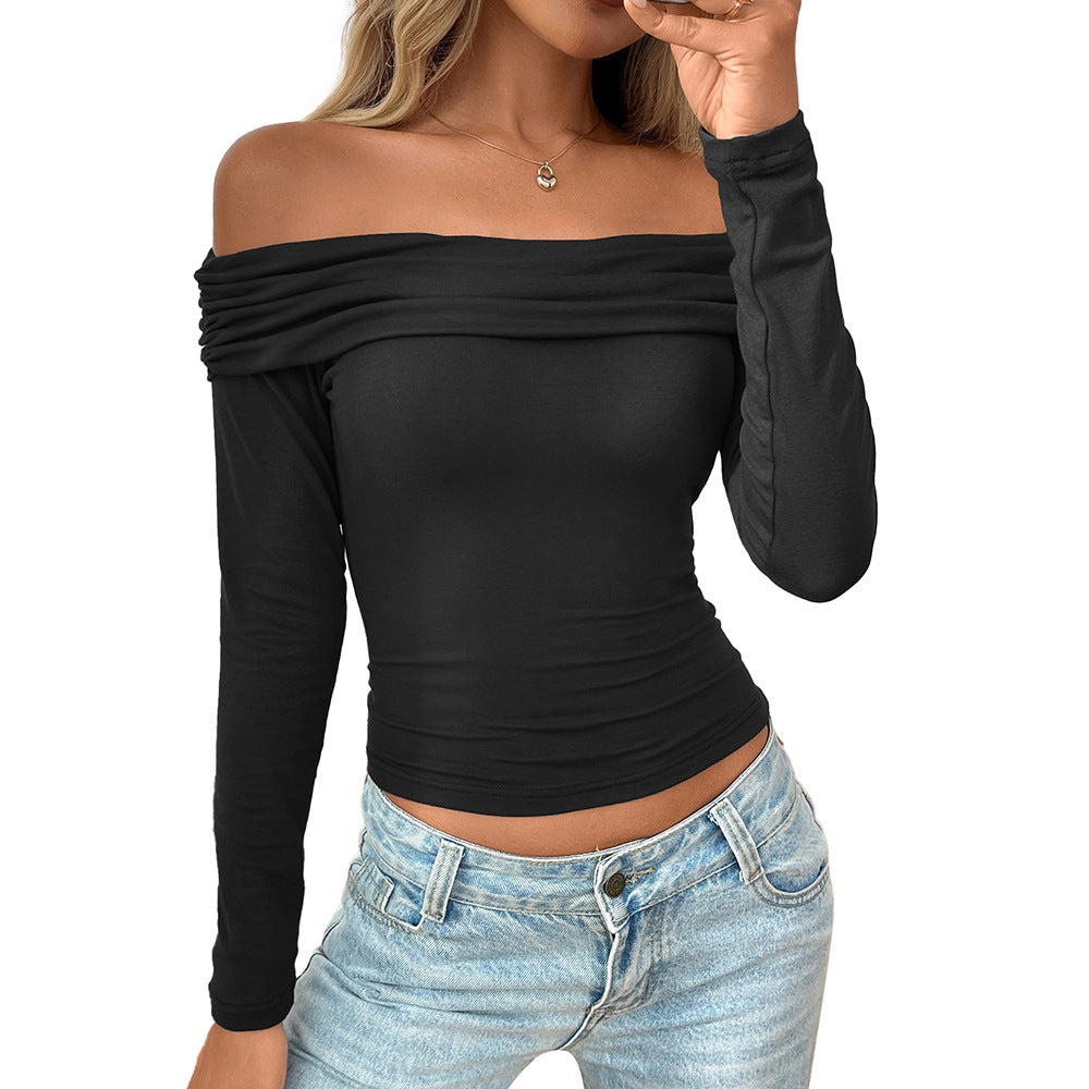 Y2g Pleated Off-shoulder Long Sleeve Sexy Hot Girl Top