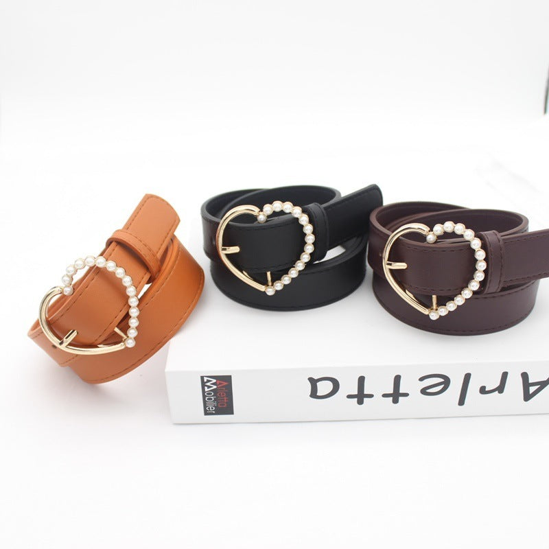 Pearl inlaid love buckle belt