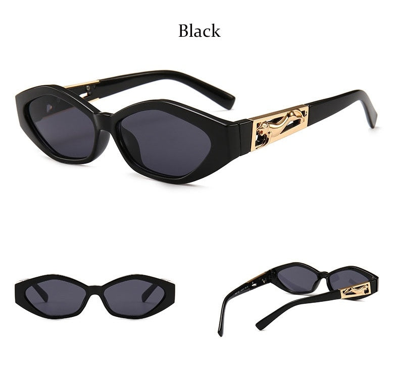 Angular Cat-eye Sunglasses, Modern Retro Temples In The Shape Of A Jumping Cheetah