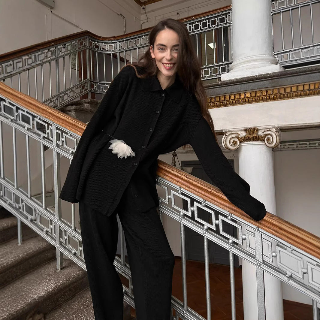 Loose Temperament Commute Bedford Cord Sweater Suit