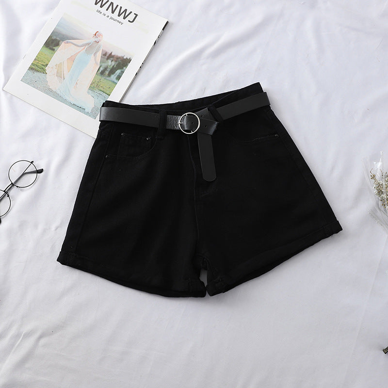 Women's High Waist Curled Denim Shorts