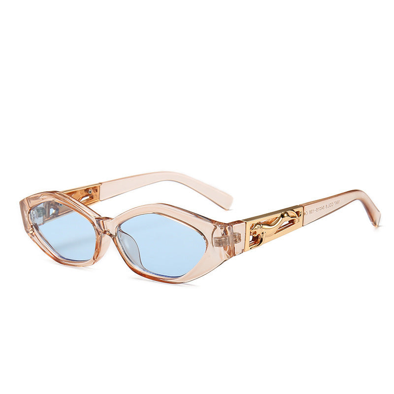 Angular Cat-eye Sunglasses, Modern Retro Temples In The Shape Of A Jumping Cheetah