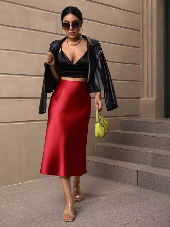 European And American Elegant Style A- Line Satin Skirt